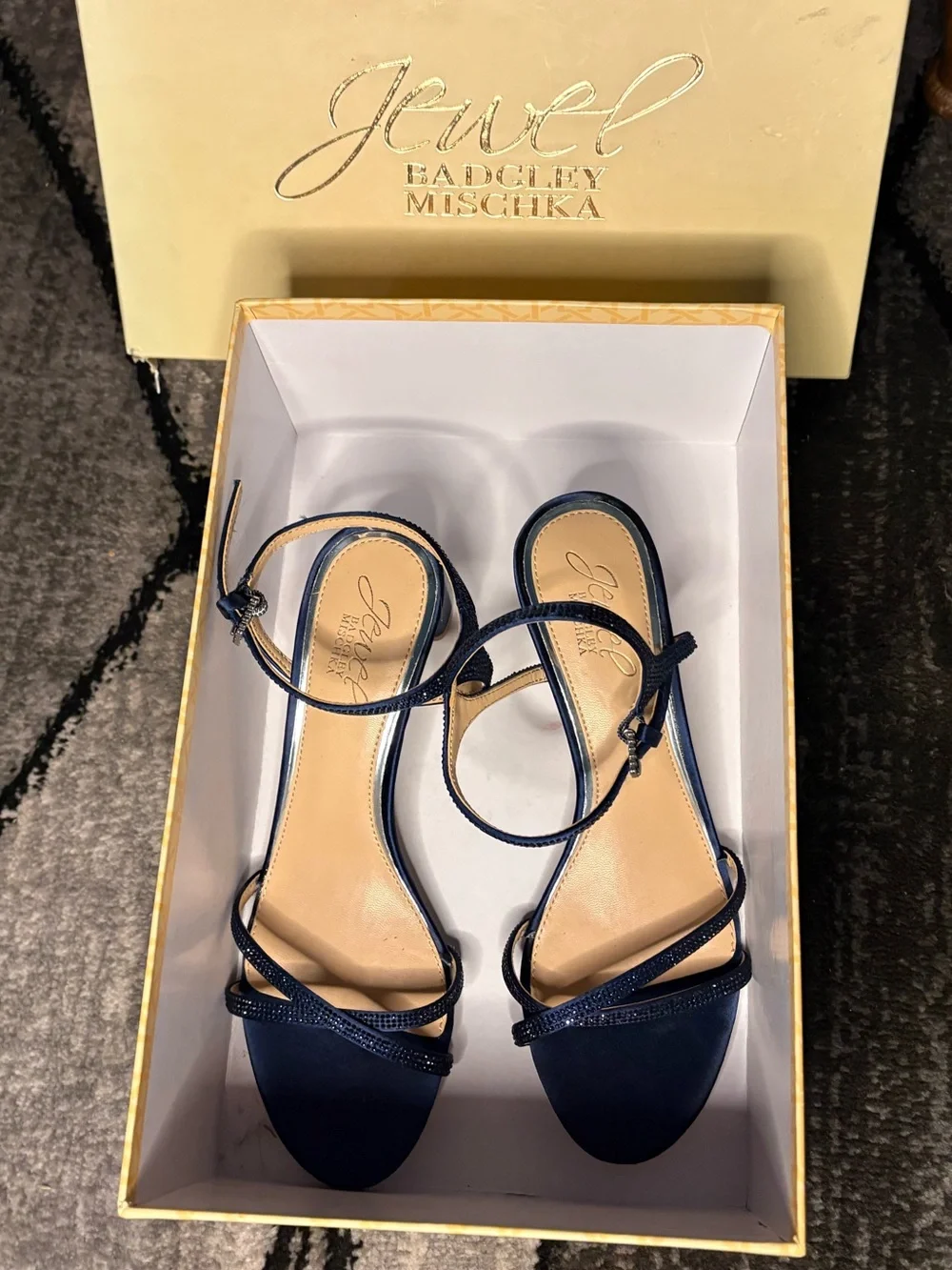 Jewel Badgley Mischka Navy Strappy Evening Sandals